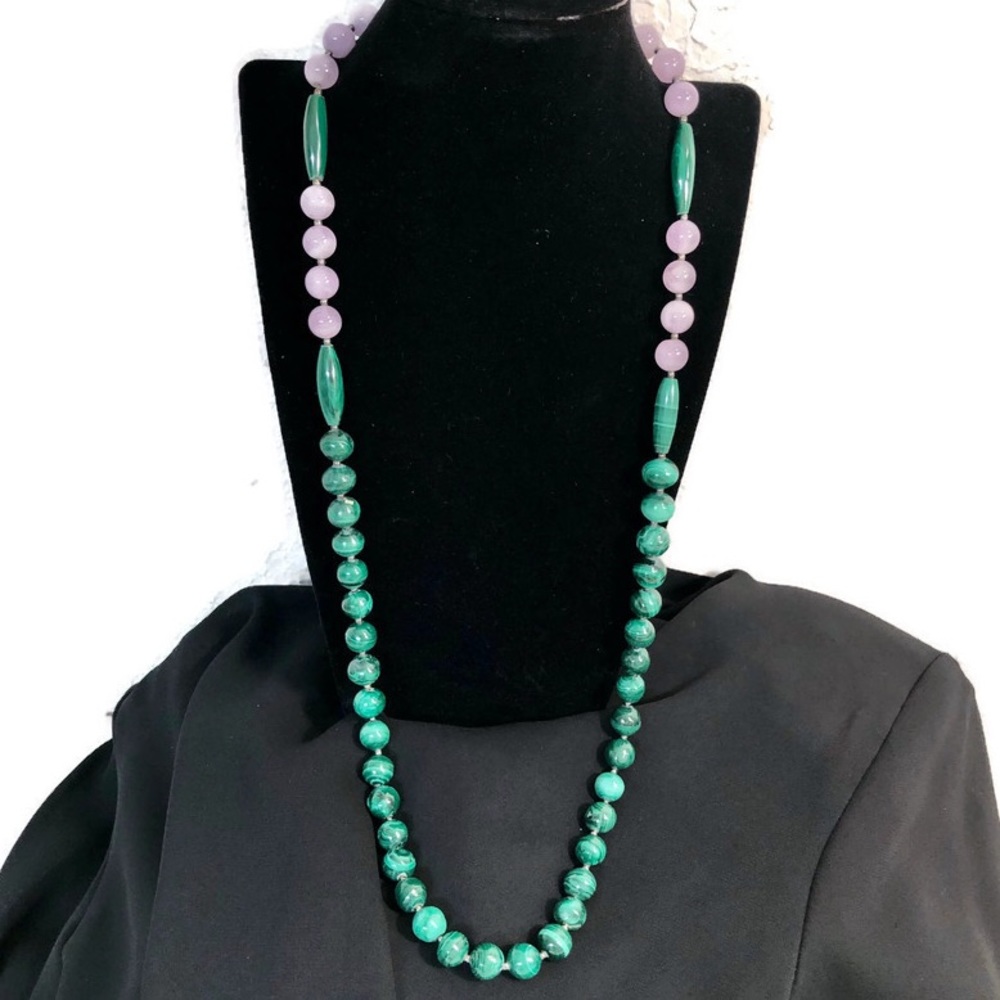 Malachite & Amethyst Sphere Bead Necklace 31"